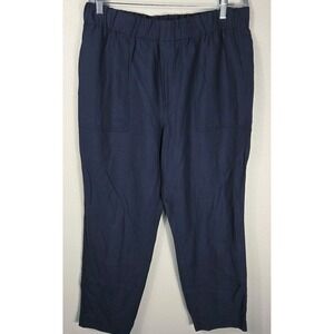 Banana Republic Tall Linen Lyocell Pants Navy Blue Pull On Straight Leg L